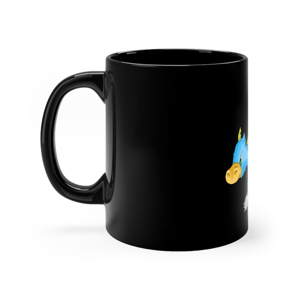 Drago Black mug 11oz with full-wrap decoration, featuring rounded corners and a C-handle, perfect for personalized beverages.