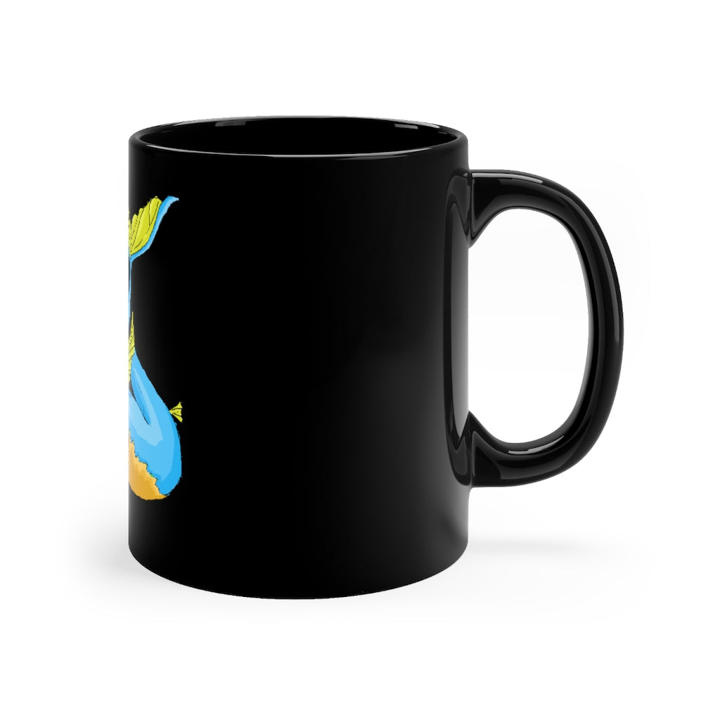 Drago Black mug 11oz with full-wrap decoration, featuring rounded corners and a C-handle, perfect for personalized beverages.