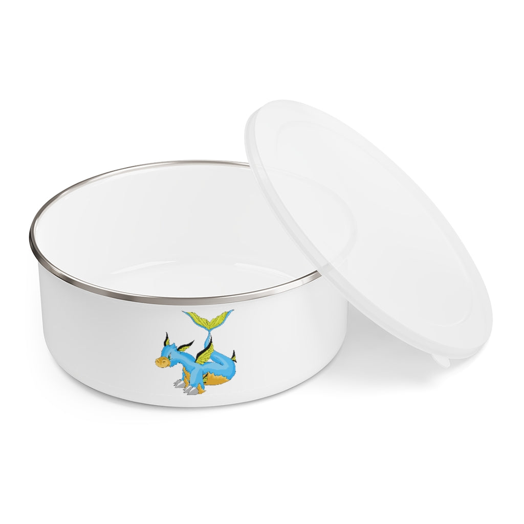 Drago Enamel Bowl in stylish design with translucent lid and anti-slip backing, available in three sizes.