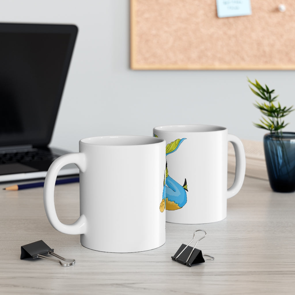 Drago Mug 11oz in white ceramic with rounded corners and C-handle, perfect for coffee, tea, and hot chocolate.