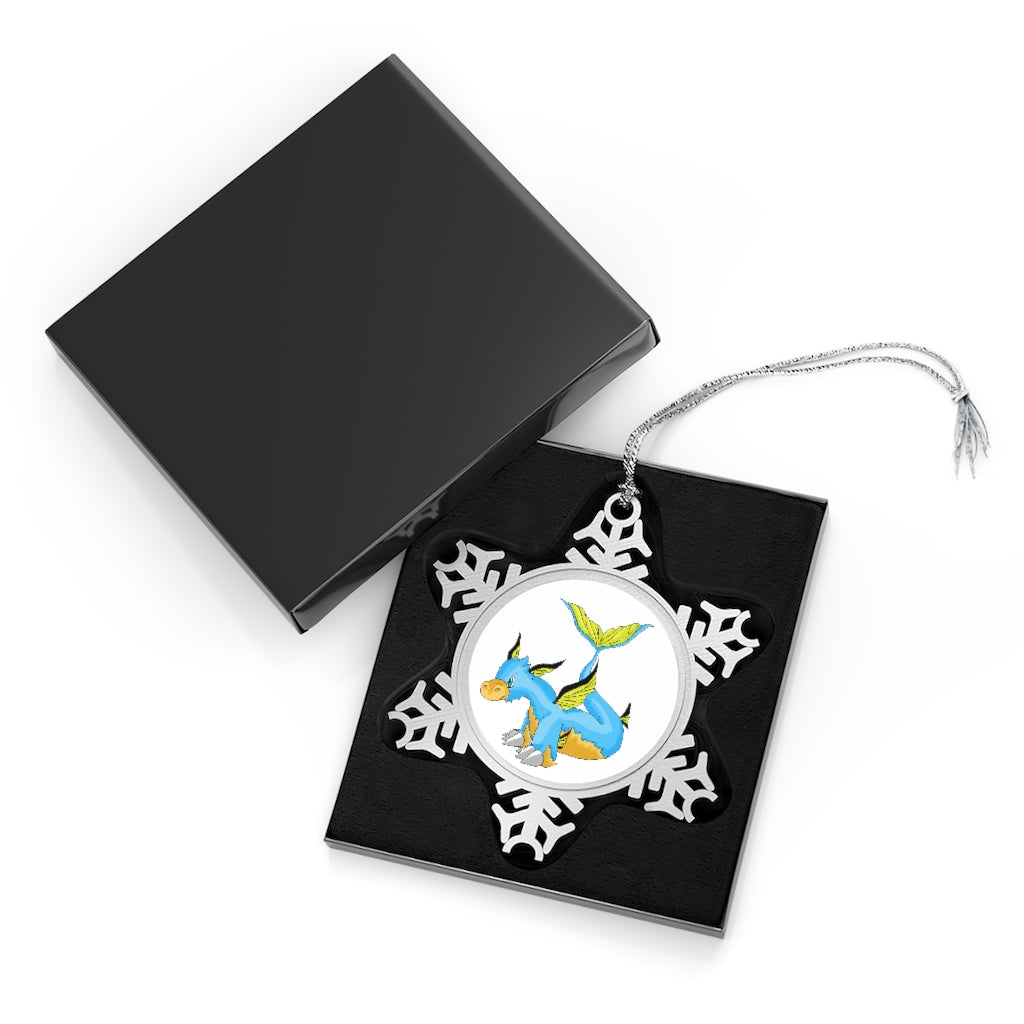 Drago Pewter Snowflake Ornament featuring a unique snowflake design with a silver-toned hanging string, perfect for holiday decor.