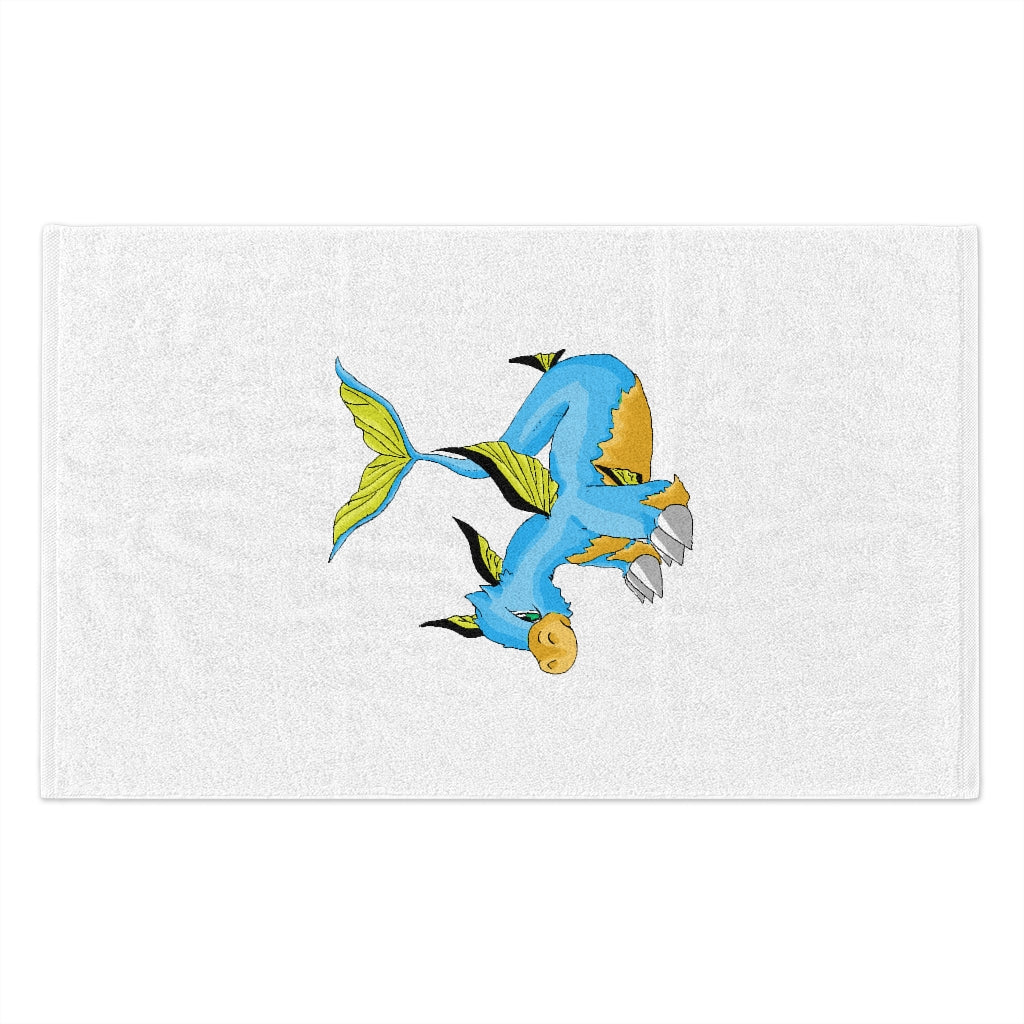 Drago Rally Towel measuring 11x18 inches, featuring a soft printed mink polyester side and an absorbent cotton backing, perfect for personalization.