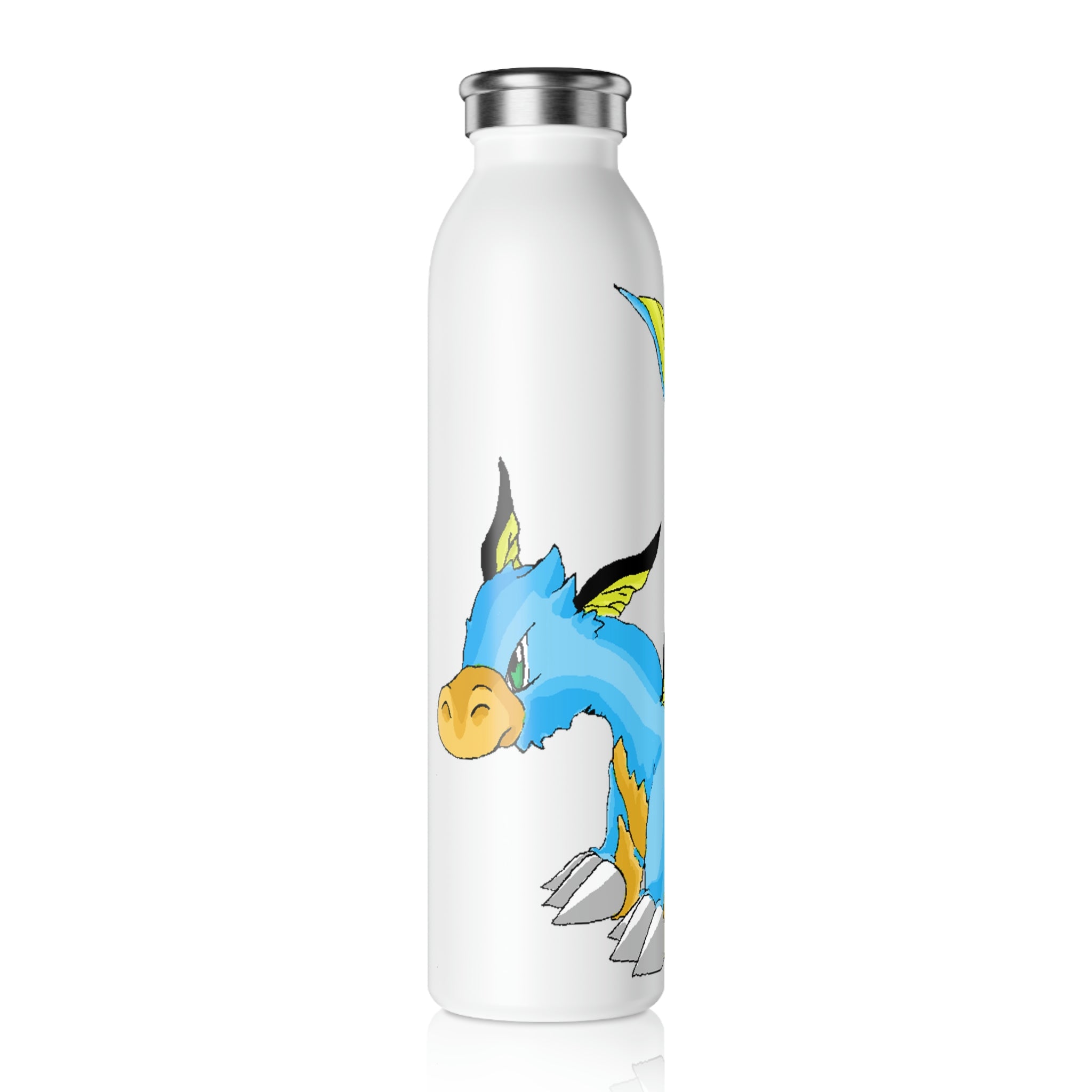 Drago Slim Water Bottle with matte finish and silver cap, showcasing personalized designs.