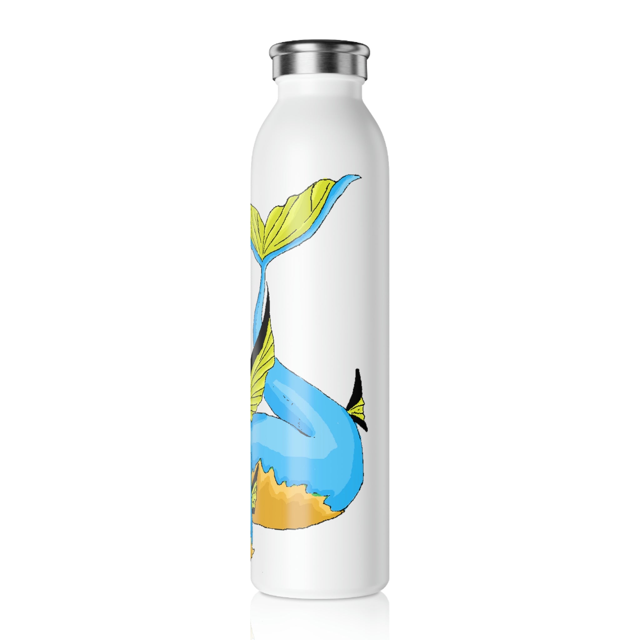 Drago Slim Water Bottle with matte finish and silver cap, showcasing personalized designs.