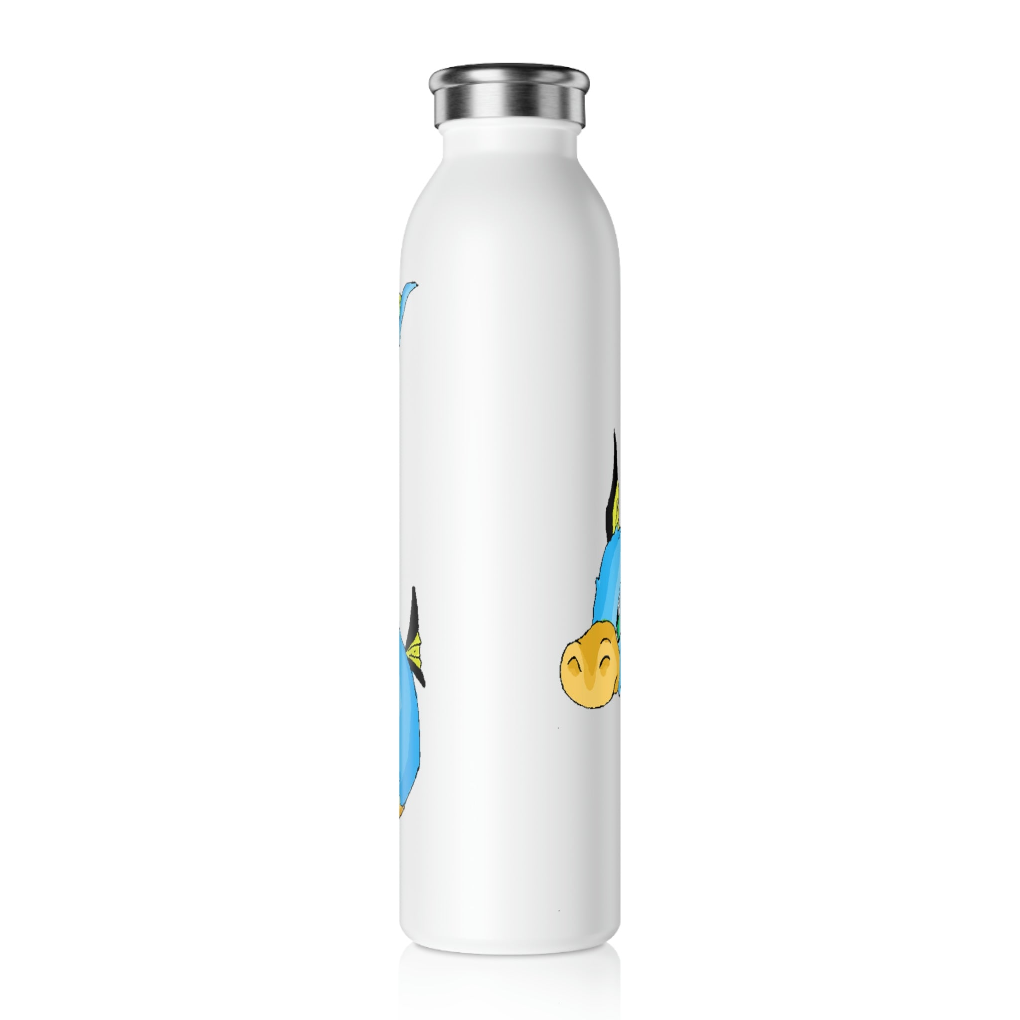 Drago Slim Water Bottle with matte finish and silver cap, showcasing personalized designs.