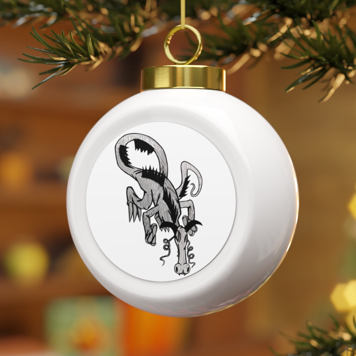 A beautifully crafted 3-inch Dragon Christmas Ball Ornament with a glossy finish and gold ribbon, featuring a vintage style design.