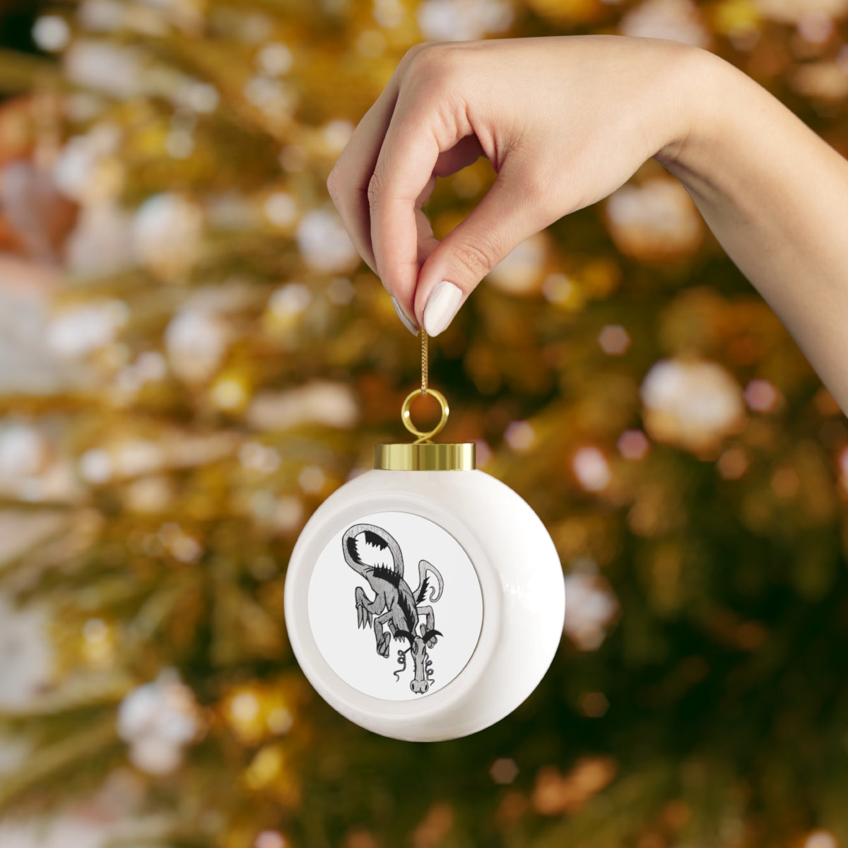 A beautifully crafted 3-inch Dragon Christmas Ball Ornament with a glossy finish and gold ribbon, featuring a vintage style design.