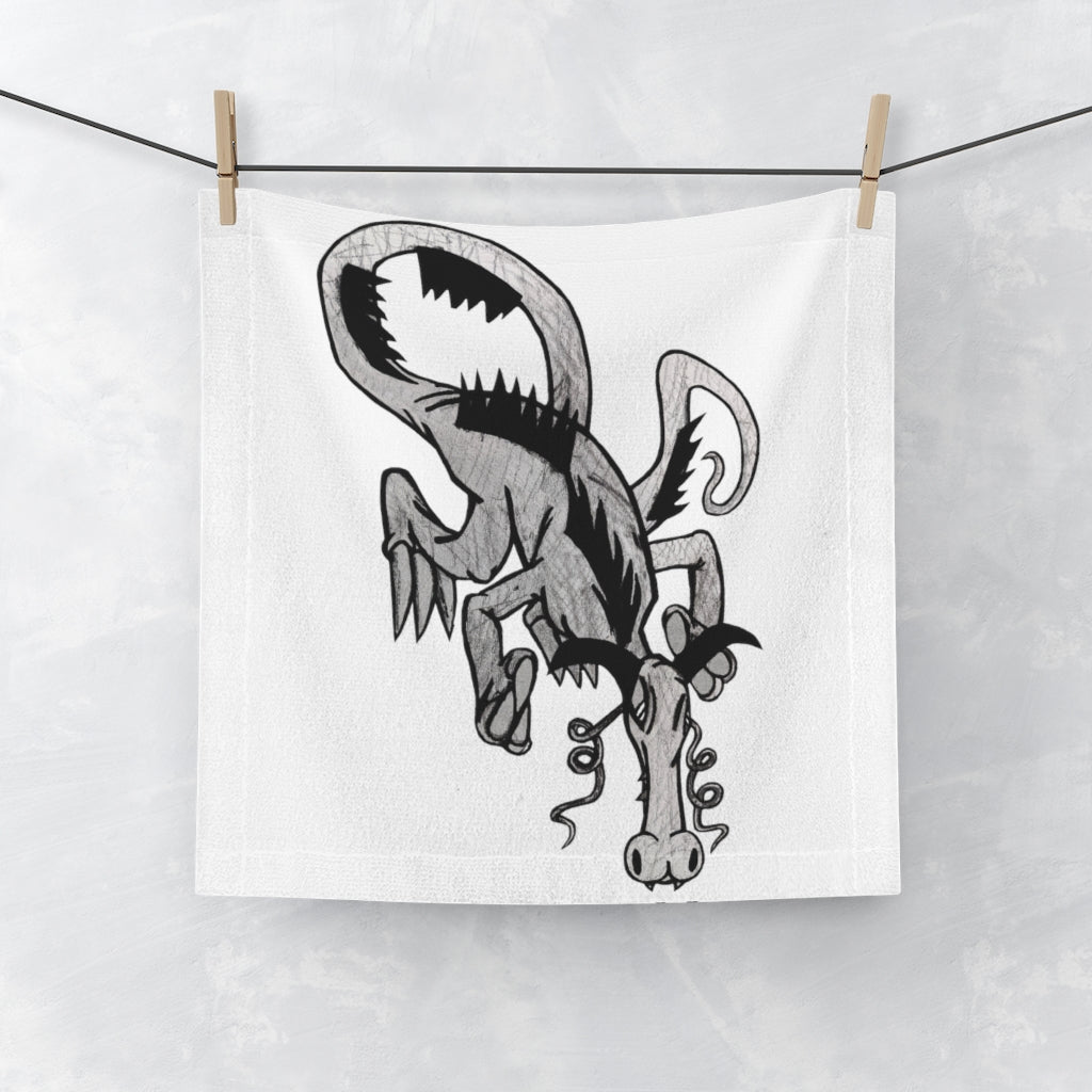 A vibrant Dragon Face Towel featuring a colorful dragon design on a soft polyester front and absorbent cotton back.