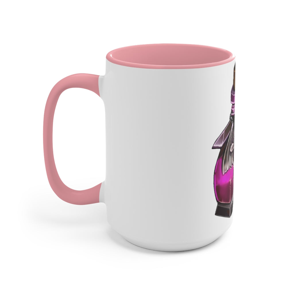 A stylish two-tone Dragon Potion Accent Mug featuring a white exterior with a colored interior, available in red, pink, and black options.