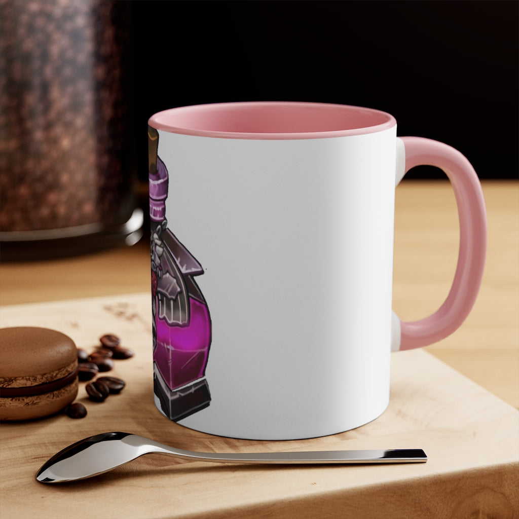 A stylish two-tone Dragon Potion Accent Mug featuring a white exterior with a colored interior, available in red, pink, and black options.