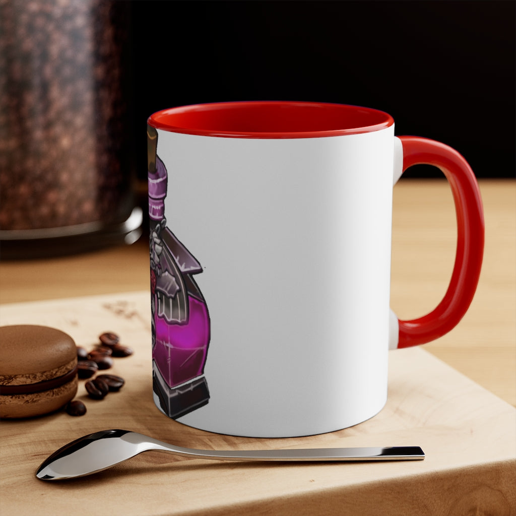 A stylish two-tone Dragon Potion Accent Mug featuring a white exterior with a colored interior, available in red, pink, and black options.