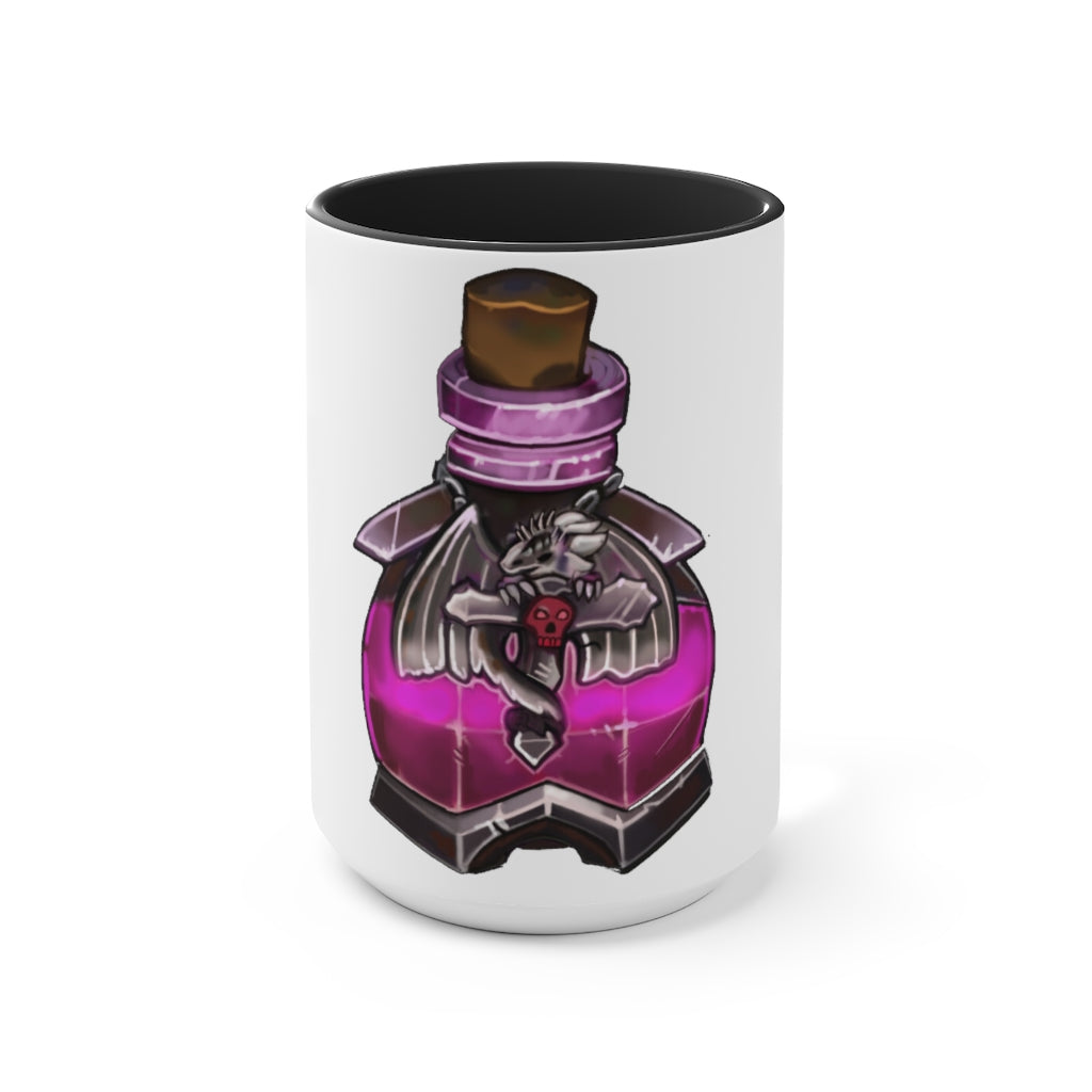 A stylish two-tone Dragon Potion Accent Mug featuring a white exterior with a colored interior, available in red, pink, and black options.