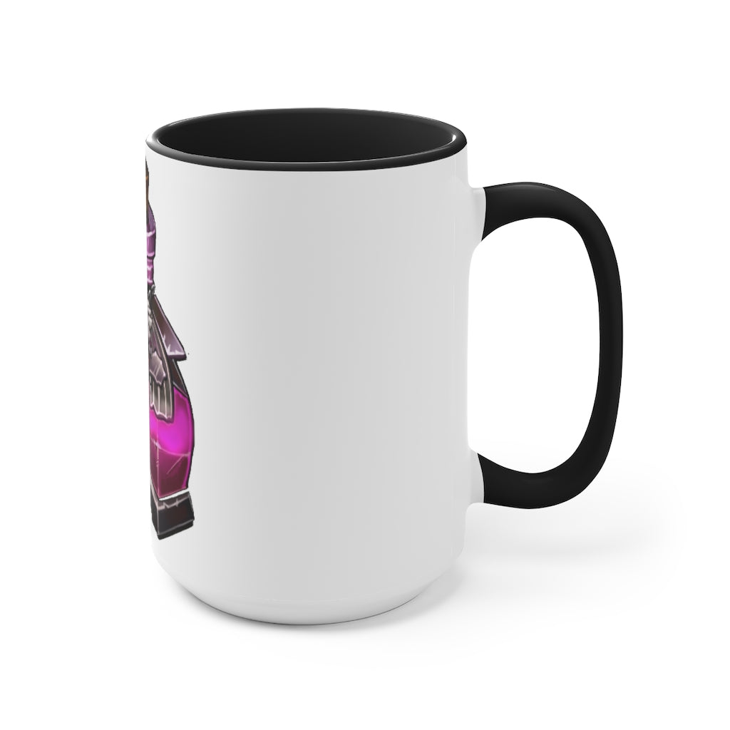 A stylish two-tone Dragon Potion Accent Mug featuring a white exterior with a colored interior, available in red, pink, and black options.