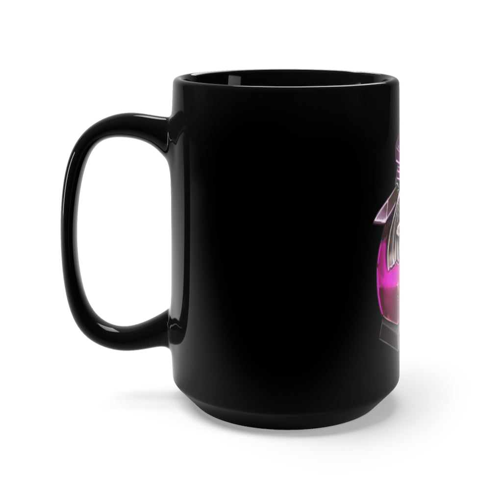 Dragon Potion Black Mug, 15oz ceramic mug with a sleek black finish and comfortable C-handle, perfect for coffee and tea lovers.