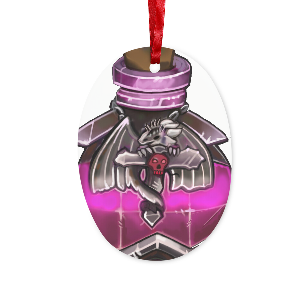 Dragon Potion Ceramic Hanging Ornament with red ribbon and gold string, perfect for Christmas decoration.