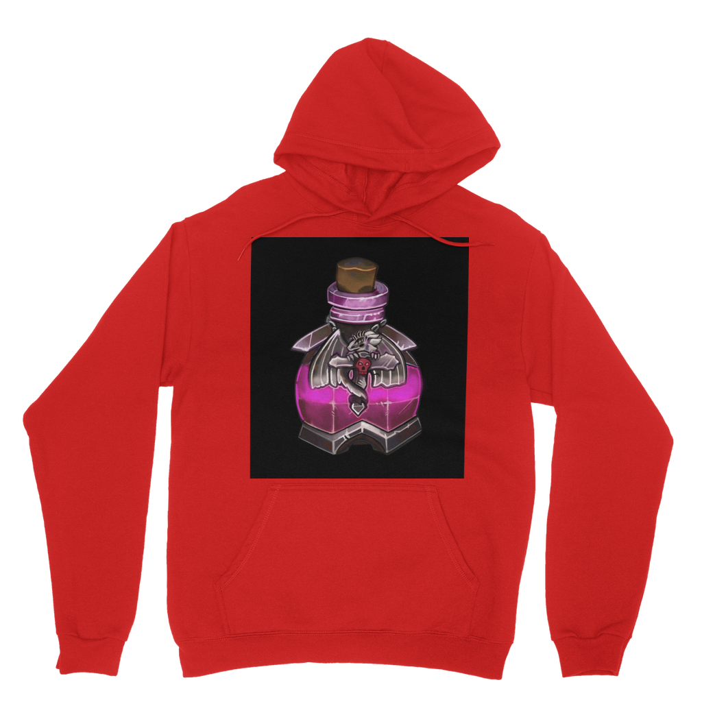 Dragon Potion Classic Adult Hoodie featuring a double fabric hood, kangaroo pouch pocket, and ribbed cuffs in a stylish design.