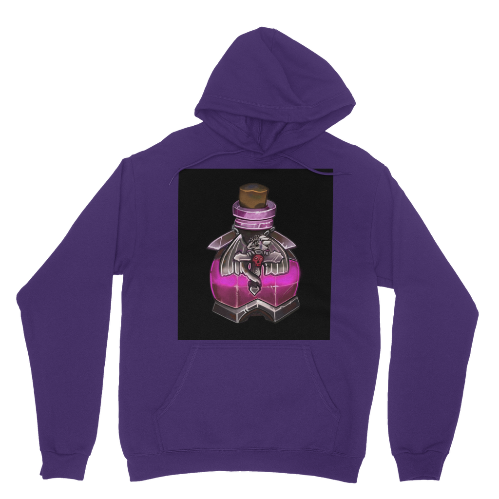 Dragon Potion Classic Adult Hoodie featuring a double fabric hood, kangaroo pouch pocket, and ribbed cuffs in a stylish design.