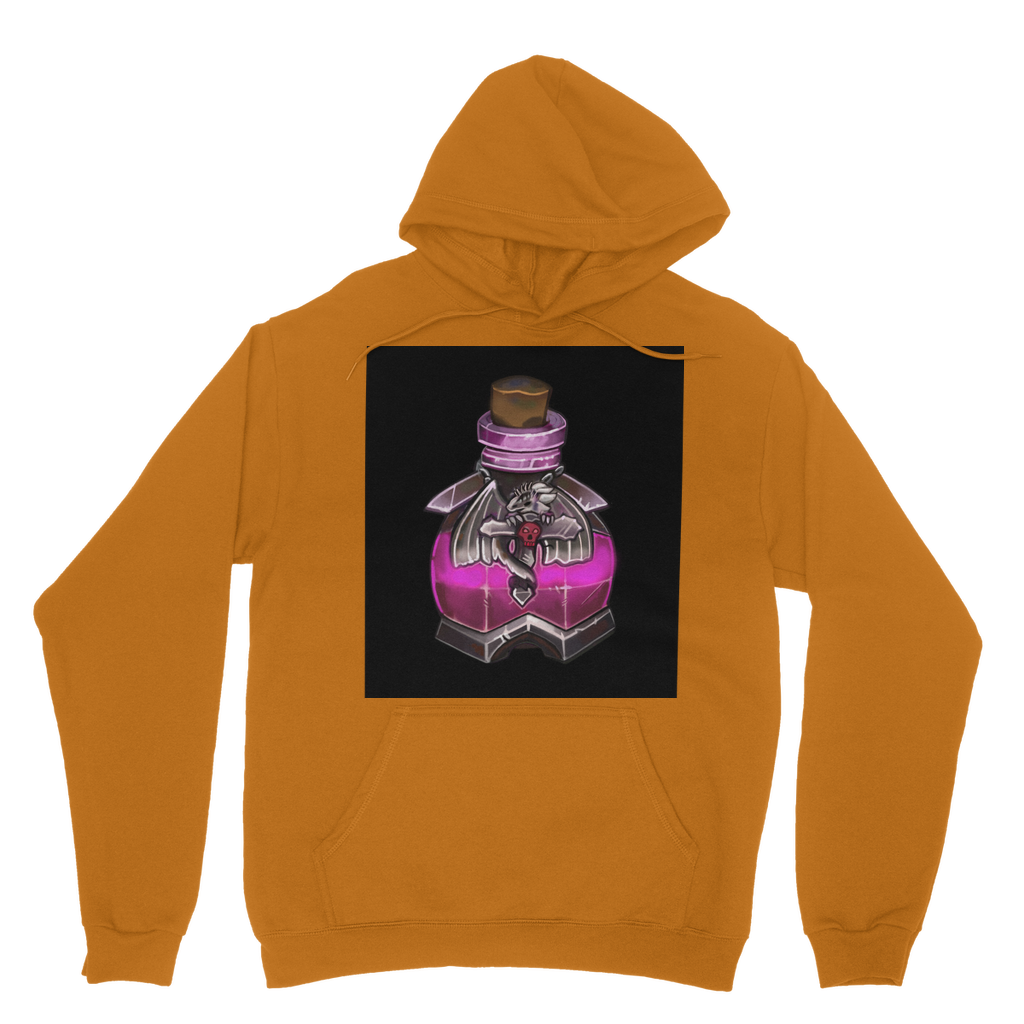 Dragon Potion Classic Adult Hoodie featuring a double fabric hood, kangaroo pouch pocket, and ribbed cuffs in a stylish design.