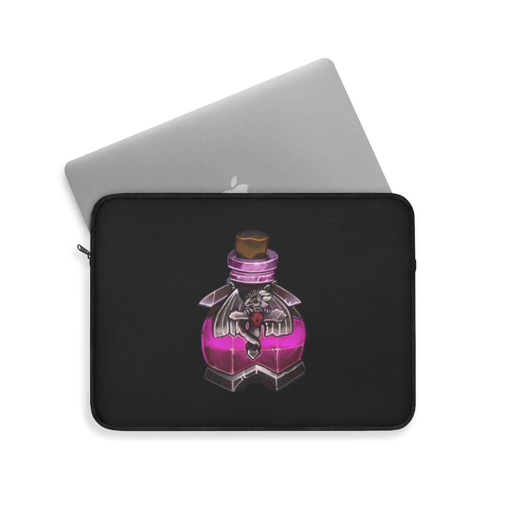 Dragon Potion Laptop Sleeve featuring a vibrant dragon design on one side and a sleek black backside, perfect for stylish laptop protection.