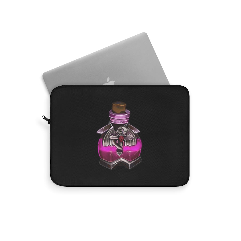 Dragon Potion Laptop Sleeve featuring a vibrant dragon design on one side and a sleek black backside, perfect for stylish laptop protection.