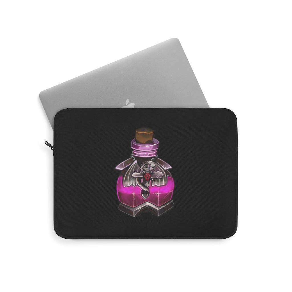 Dragon Potion Laptop Sleeve featuring a vibrant dragon design on one side and a sleek black backside, perfect for stylish laptop protection.