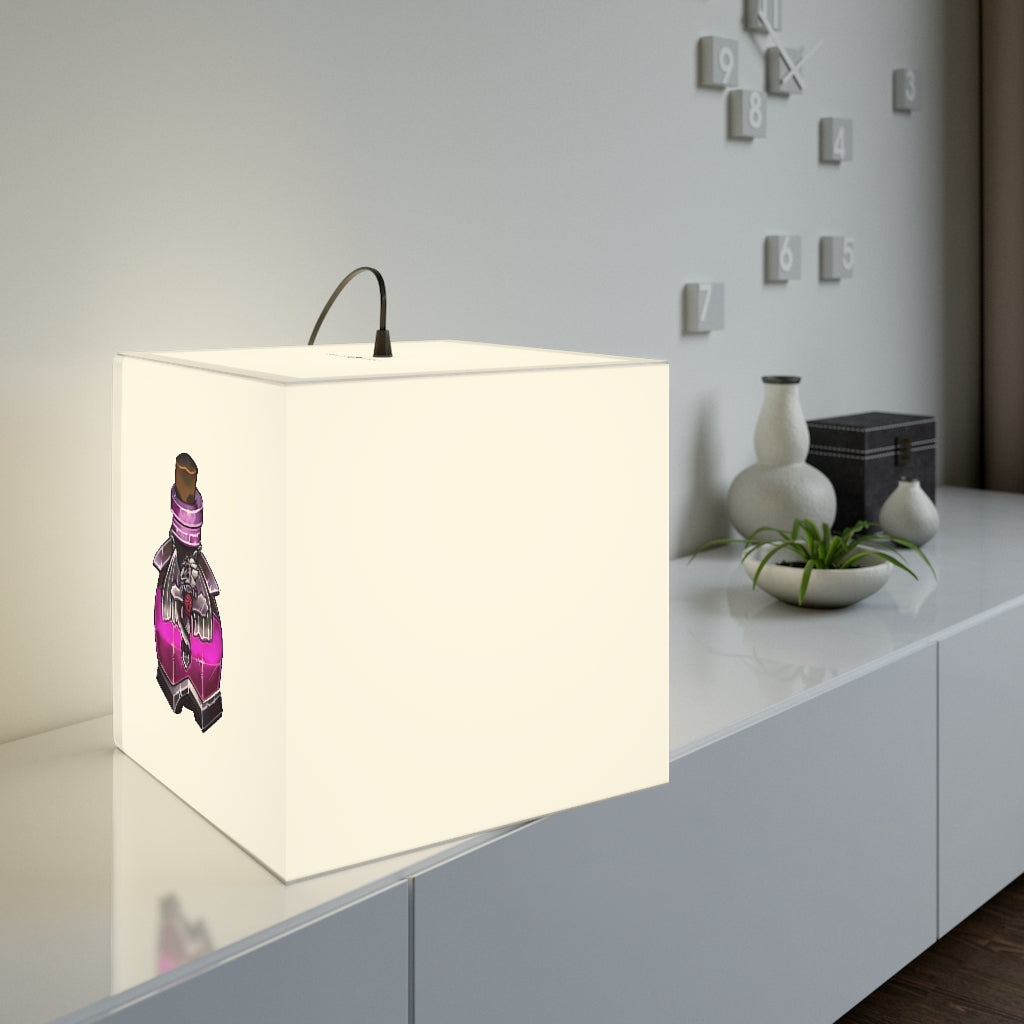 A stylish Dragon Potion Personalized Lamp in a cube shape, showcasing its unique design and glowing light, perfect for indoor decoration.