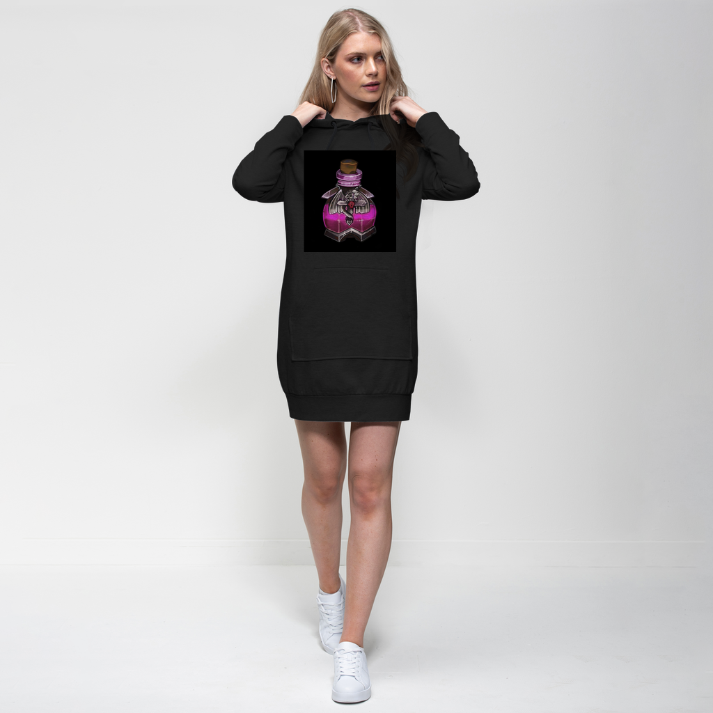 Dragon Potion Premium Adult Hoodie Dress featuring a relaxed fit, hood, and kangaroo pouch pocket in a stylish design.