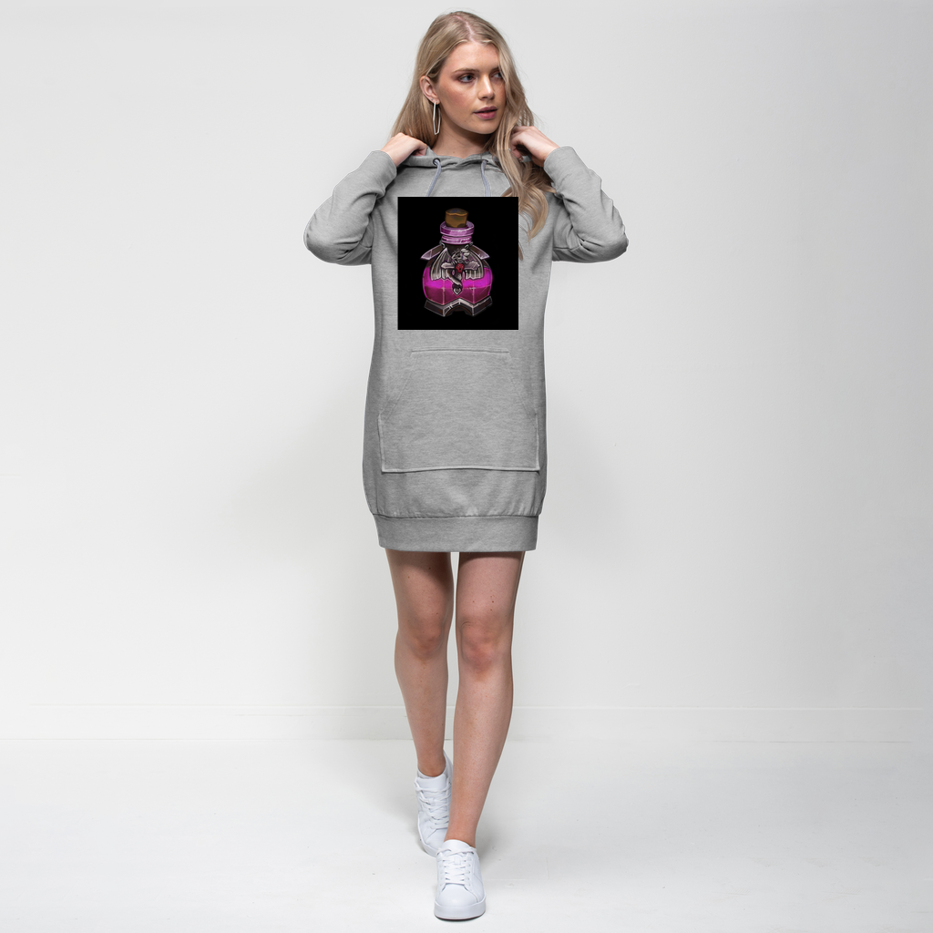 Dragon Potion Premium Adult Hoodie Dress featuring a relaxed fit, hood, and kangaroo pouch pocket in a stylish design.