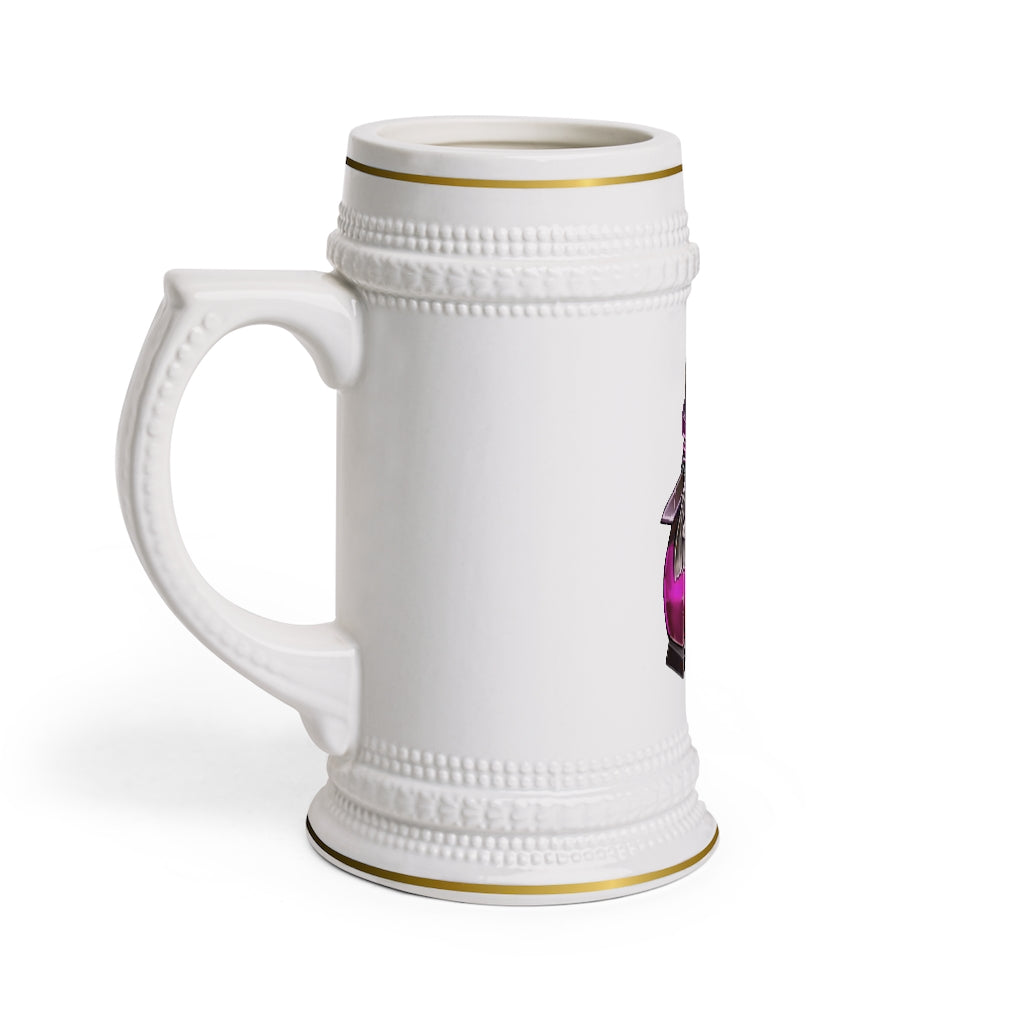 A stylish Dragon Potion Stein Mug made of durable white ceramic with ribbed outlines, perfect for custom designs.