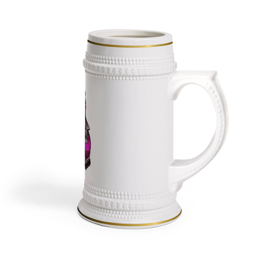 A stylish Dragon Potion Stein Mug made of durable white ceramic with ribbed outlines, perfect for custom designs.