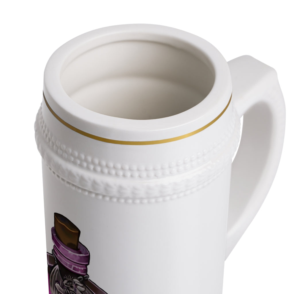 A stylish Dragon Potion Stein Mug made of durable white ceramic with ribbed outlines, perfect for custom designs.