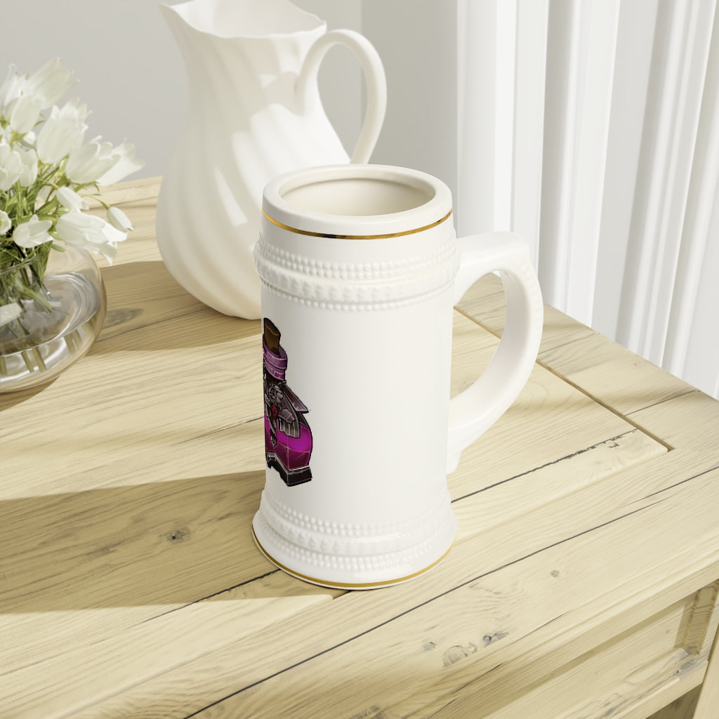 A stylish Dragon Potion Stein Mug made of durable white ceramic with ribbed outlines, perfect for custom designs.