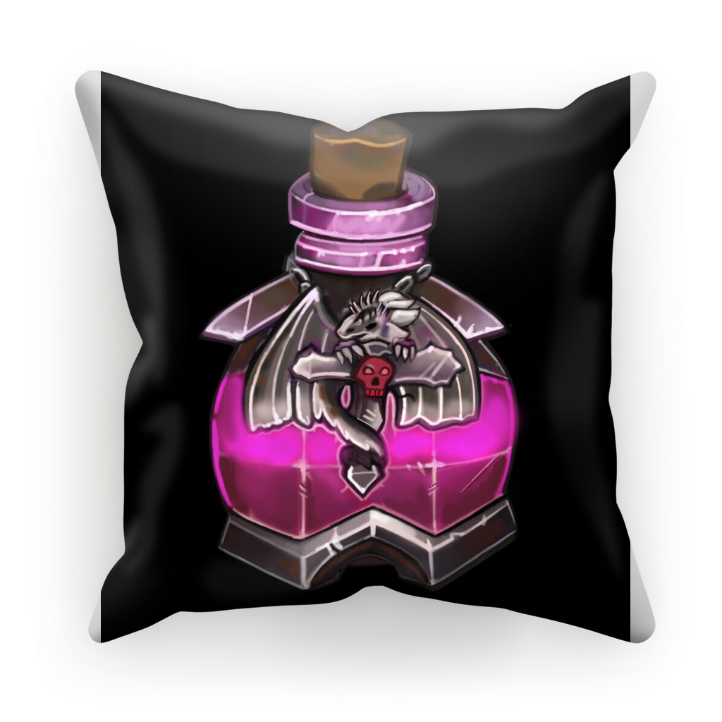 Dragon Potion Sublimation Cushion Cover in suede and satin, showcasing vibrant colors and intricate design, perfect for home decor.