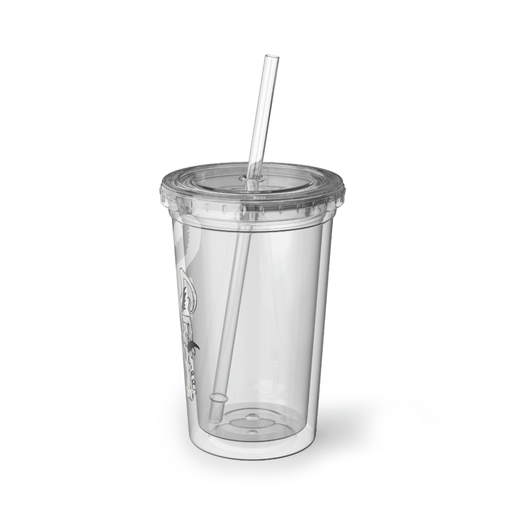 Dragon Suave Acrylic Cup with double-wall insulation, featuring a vibrant customizable design and a secure lid with a straw.