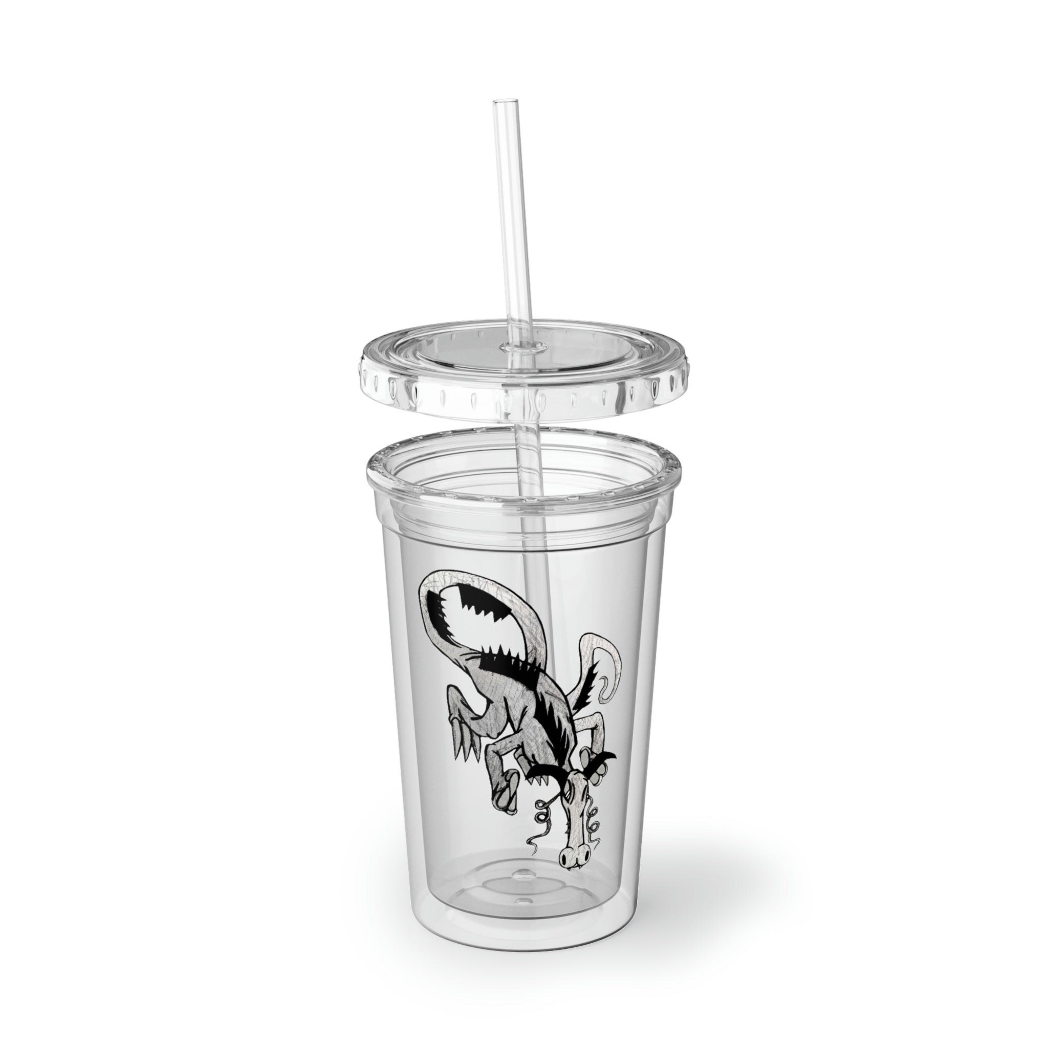 Dragon Suave Acrylic Cup with double-wall insulation, featuring a vibrant customizable design and a secure lid with a straw.