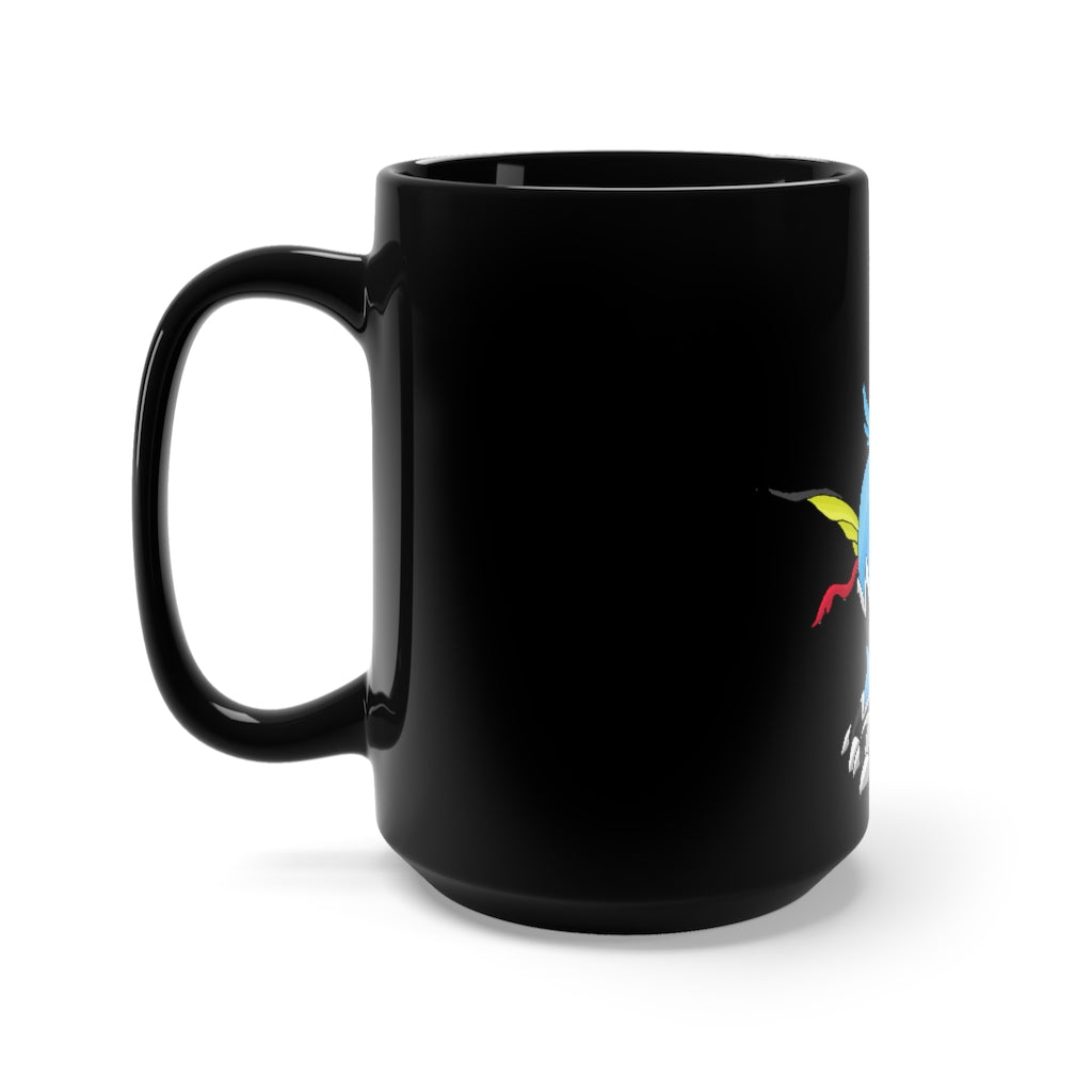 Dragonir Black Mug 15oz featuring a sleek black ceramic design with rounded corners and a comfortable C-handle.