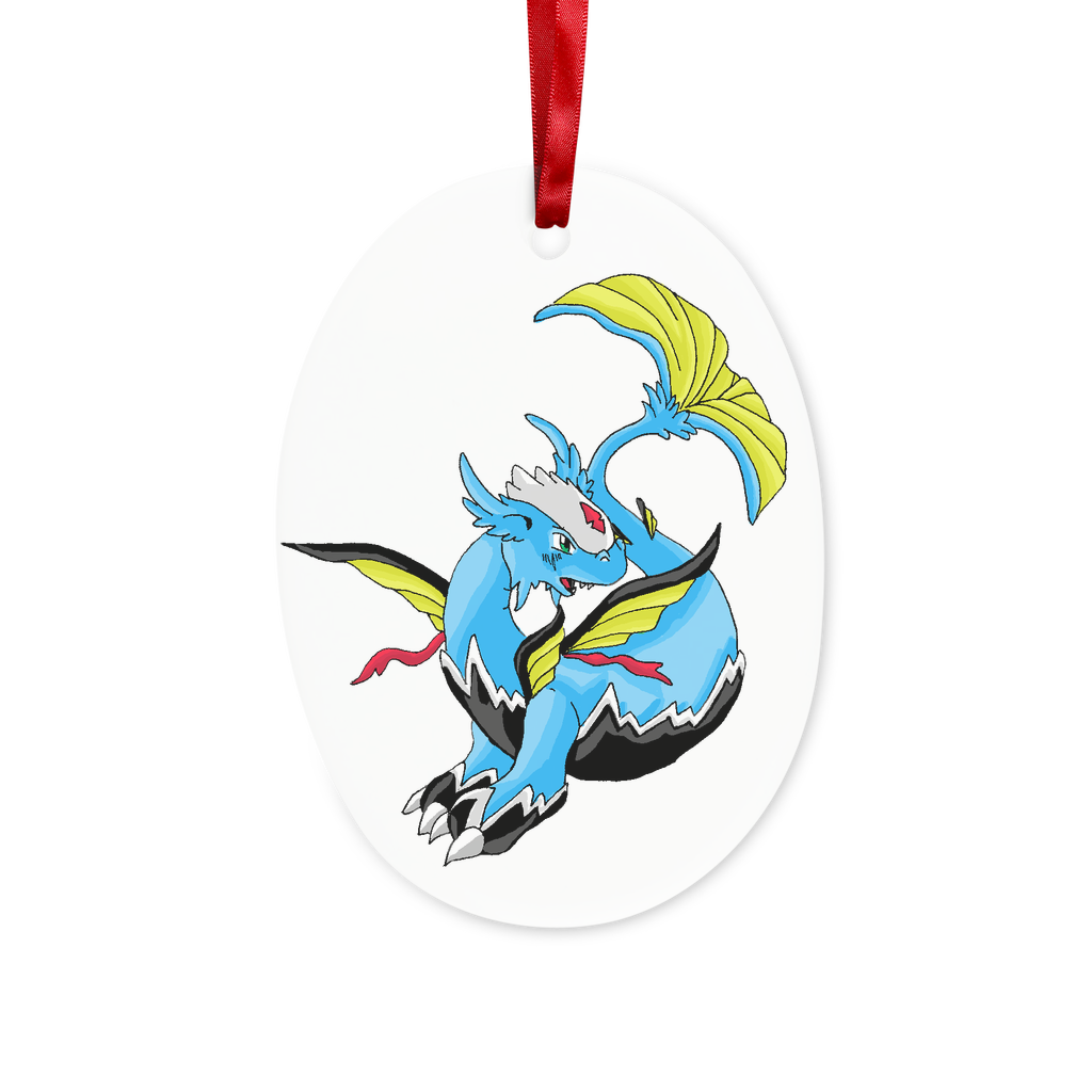 Dragonir Ceramic Hanging Ornament with red ribbon and gold string, beautifully crafted for Christmas decoration.