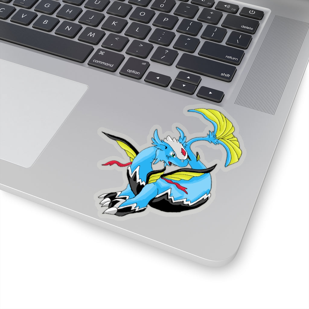 A collection of Dragonir Kiss-Cut Stickers in various shapes and sizes, showcasing white and transparent options on a smooth surface.