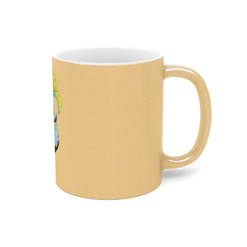 Dragonir Metallic Mug in Silver and Gold finishes, showcasing personalized designs and a comfortable C-handle.