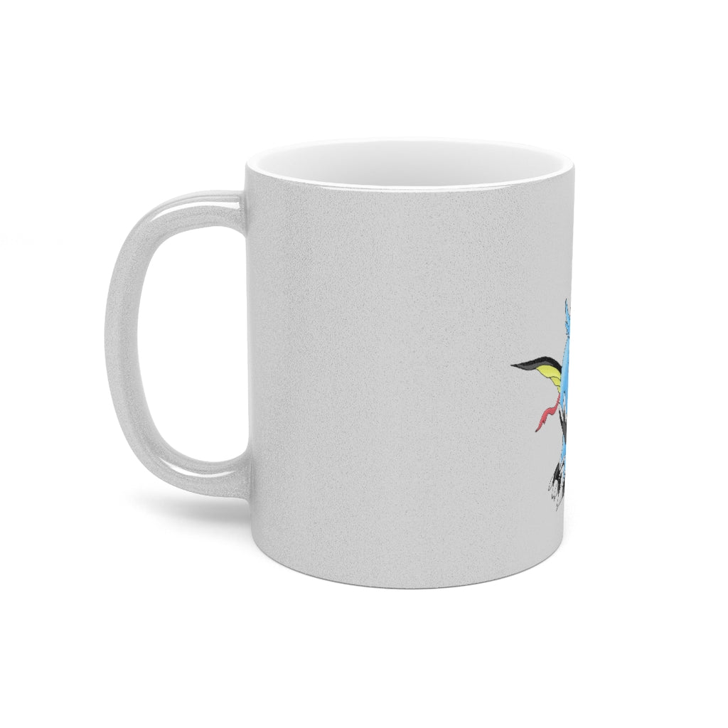 Dragonir Metallic Mug in Silver and Gold finishes, showcasing personalized designs and a comfortable C-handle.