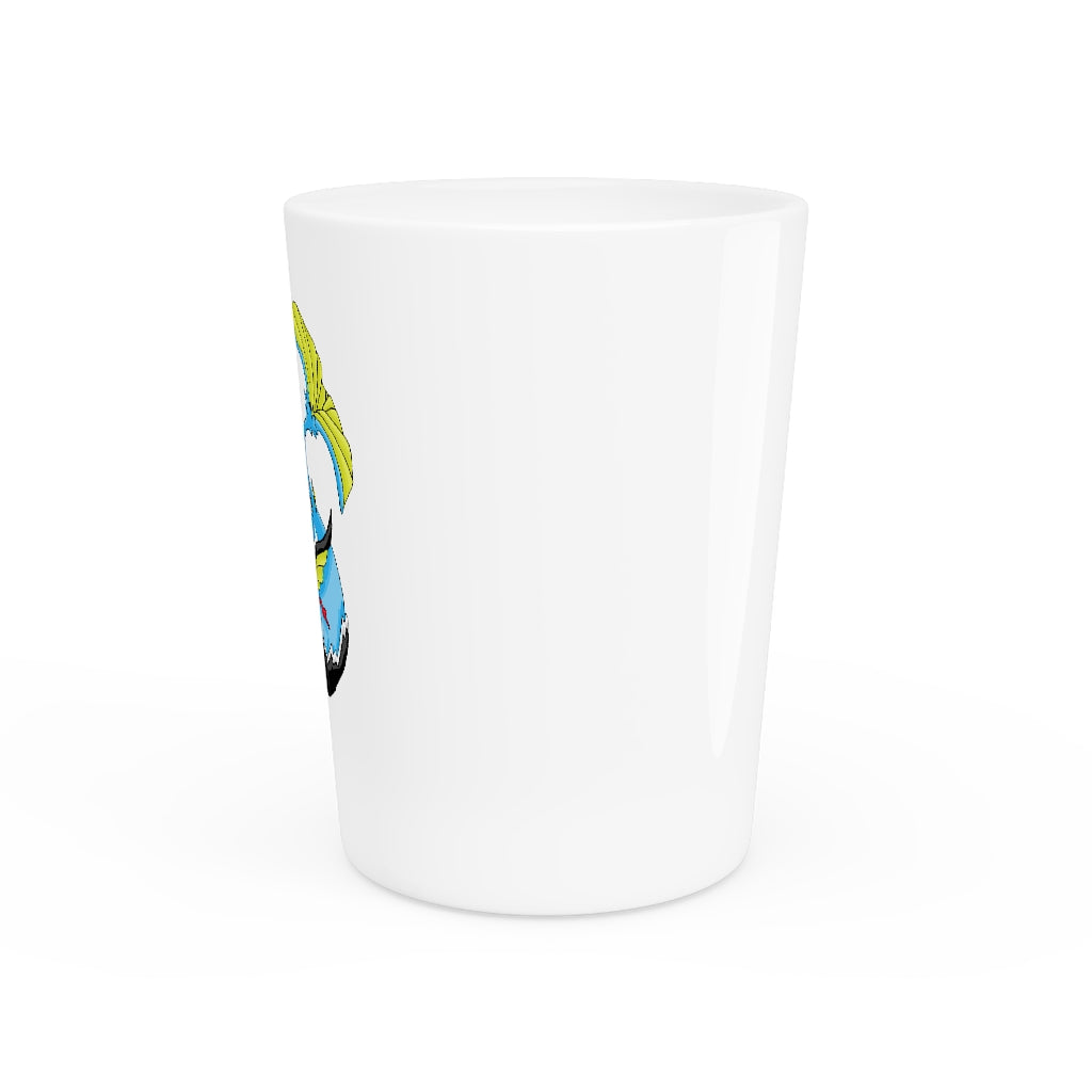 Personalized Dragonir Shot Glass with white ceramic exterior and customizable design, available in white or black interior.