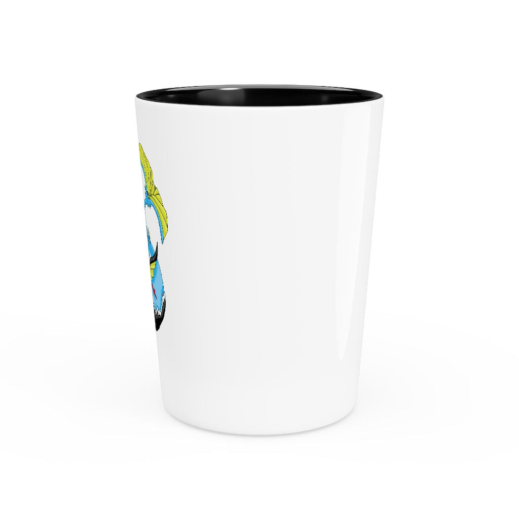 Personalized Dragonir Shot Glass with white ceramic exterior and customizable design, available in white or black interior.