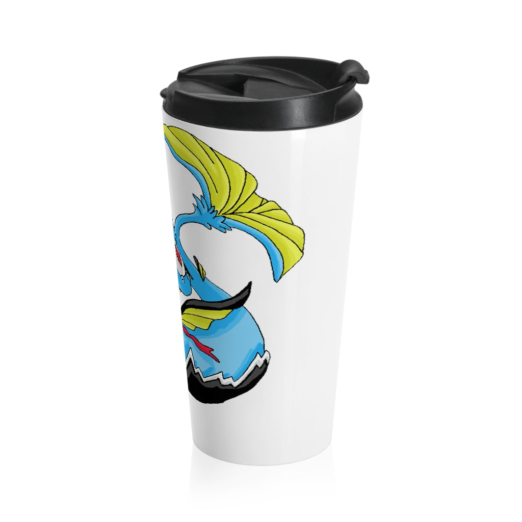 Dragonir Stainless Steel Travel Mug with black lid and sublimation printing design, perfect for coffee and tea lovers.