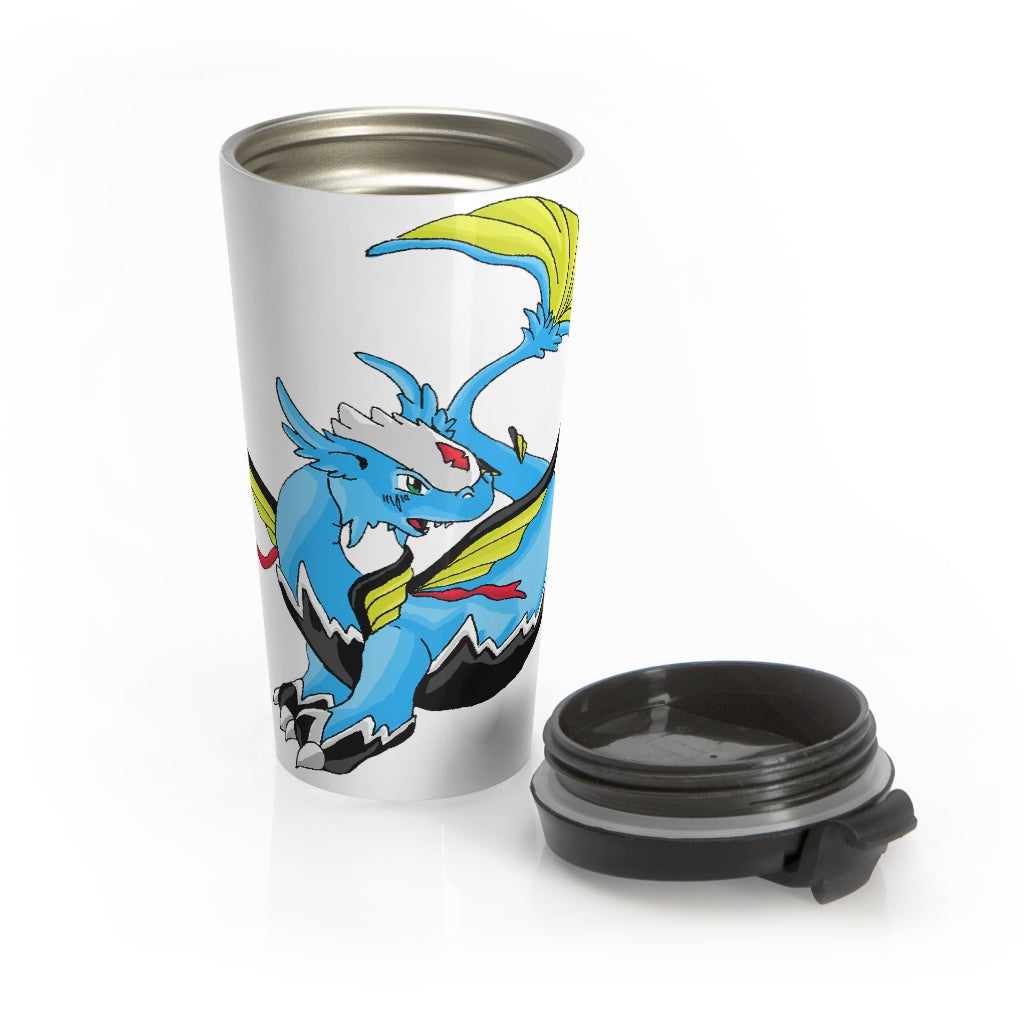 Dragonir Stainless Steel Travel Mug with black lid and sublimation printing design, perfect for coffee and tea lovers.