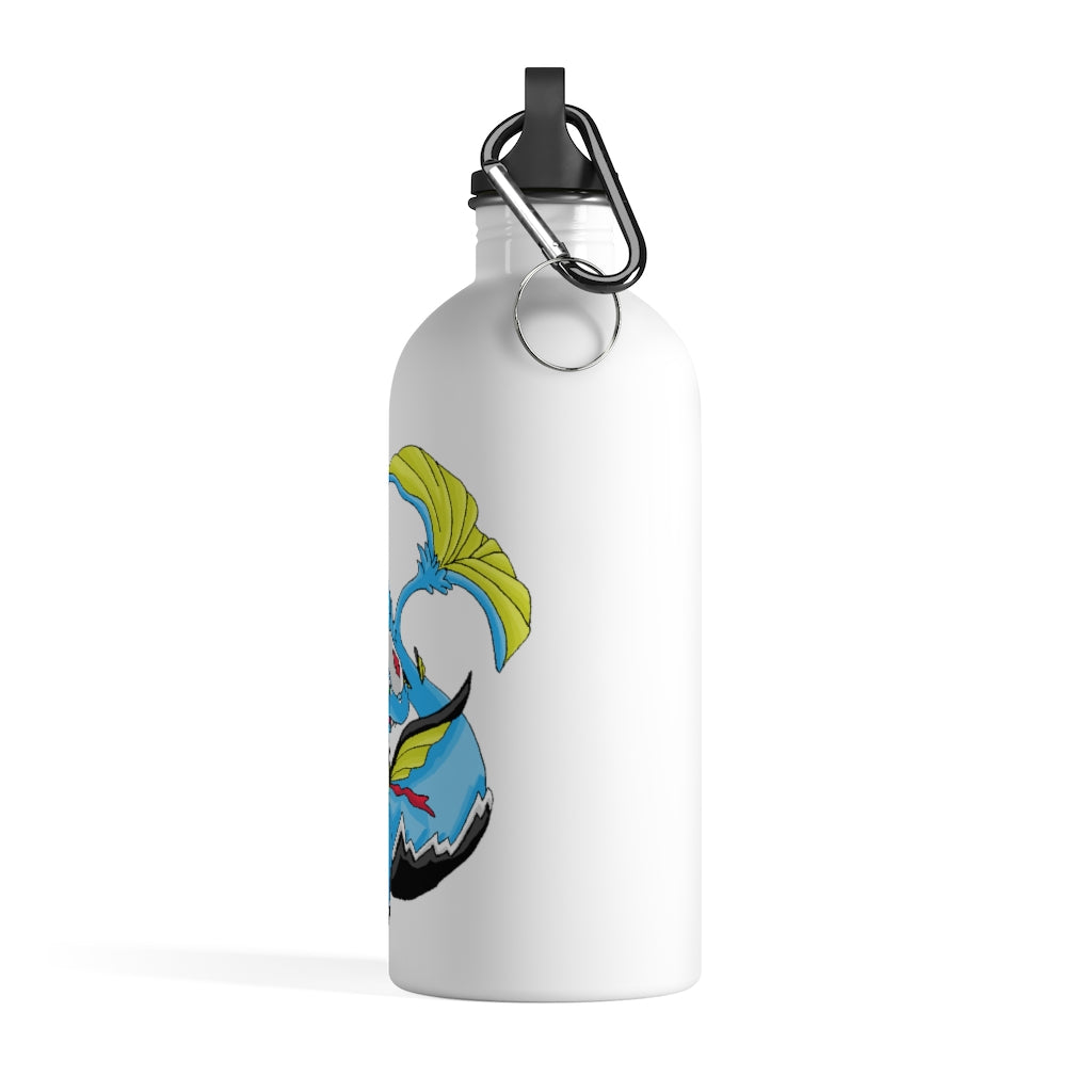 Dragonir Stainless Steel Water Bottle with a plastic screw top and carabiner, showcasing its sleek design and practical features.