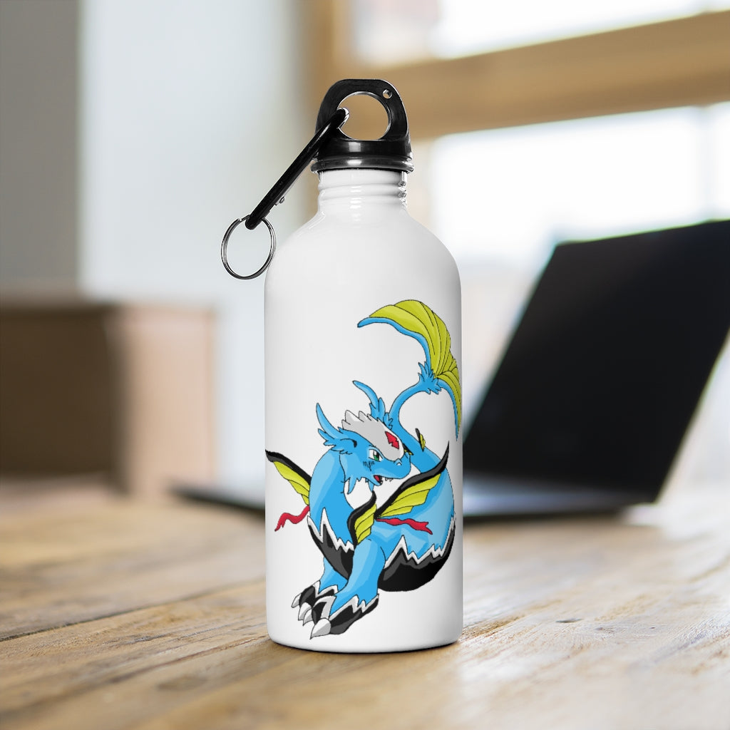 Dragonir Stainless Steel Water Bottle with a plastic screw top and carabiner, showcasing its sleek design and practical features.