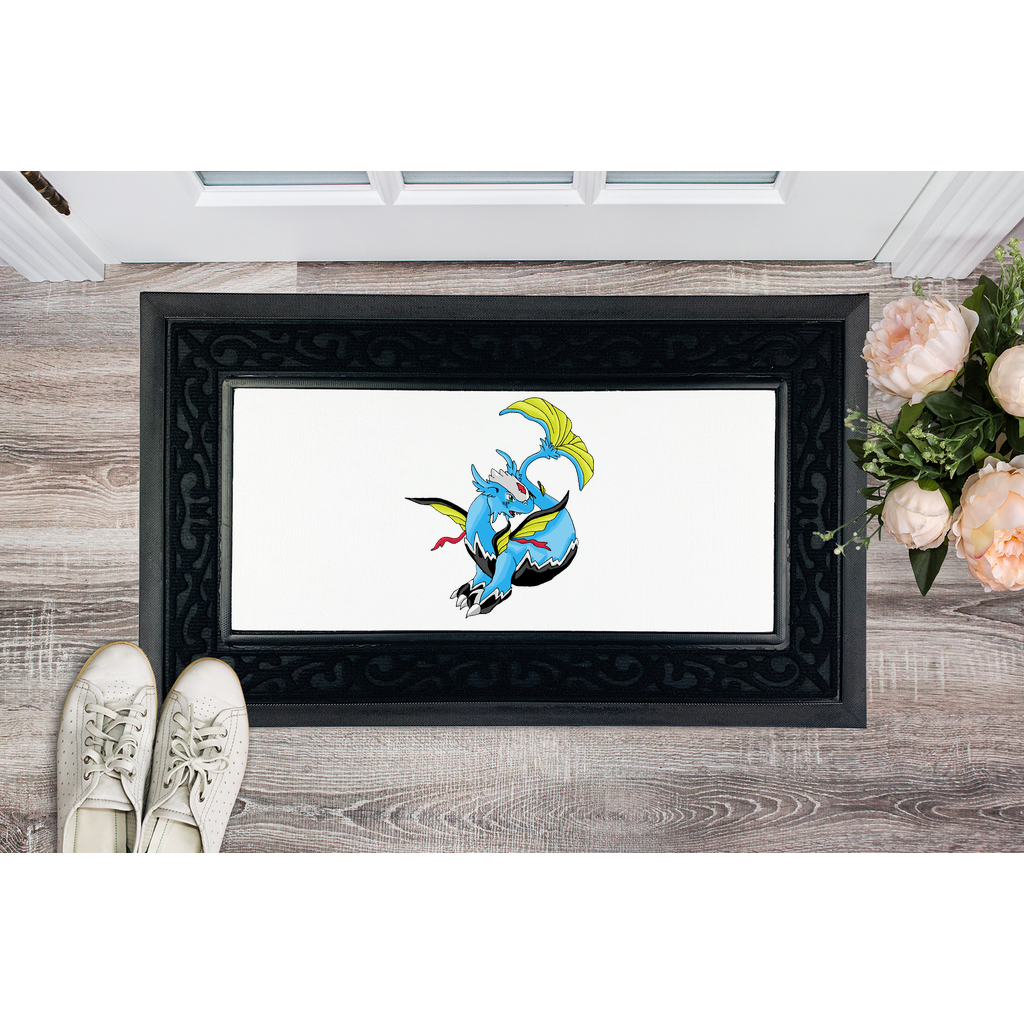 Dragonir Sublimation Heavy Duty Door Mat with removable fabric center and non-slip rubber base, showcasing a stylish brush border.