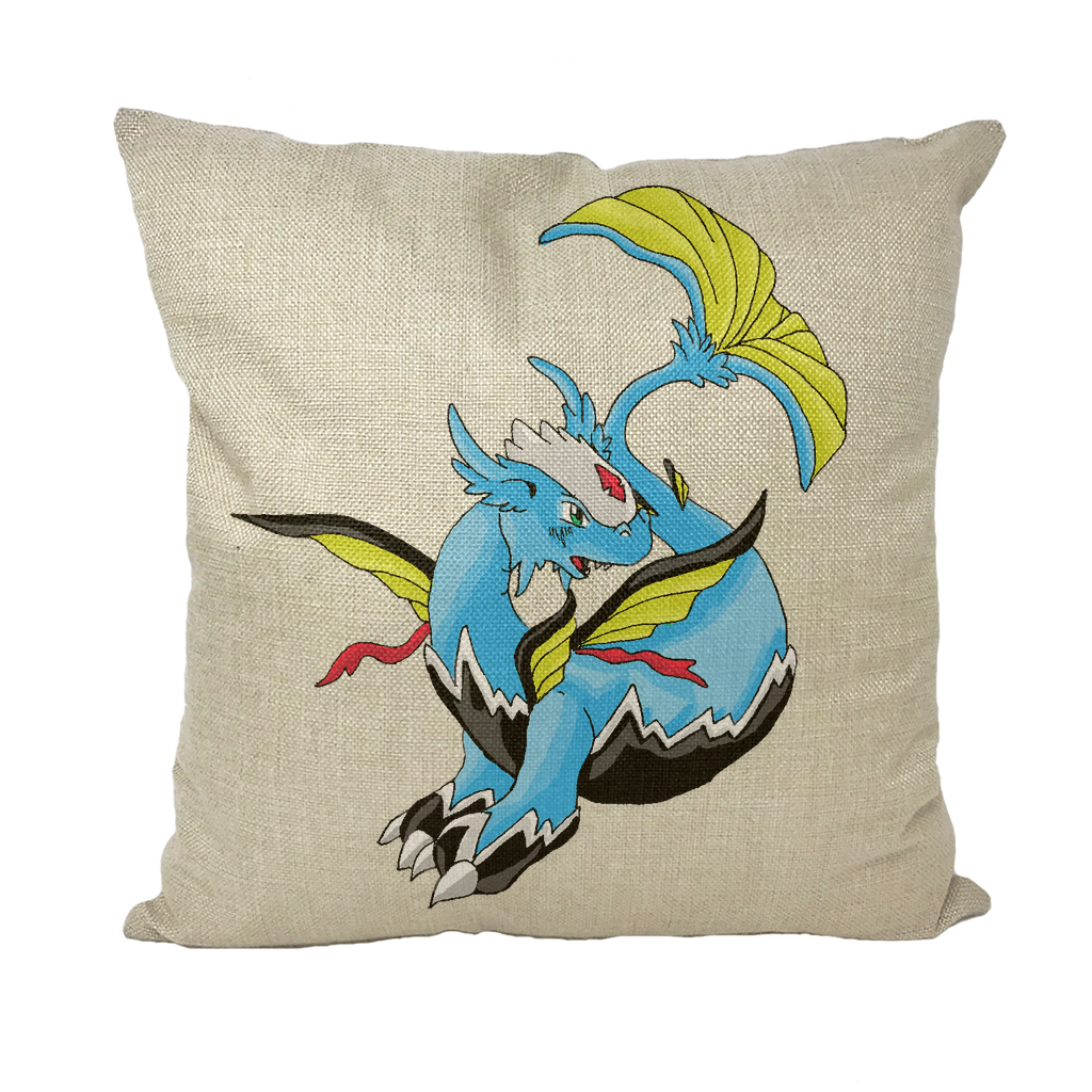 Dragonir Throw Pillows in various styles including linen, canvas, and suede, showcasing vibrant colors and textures.