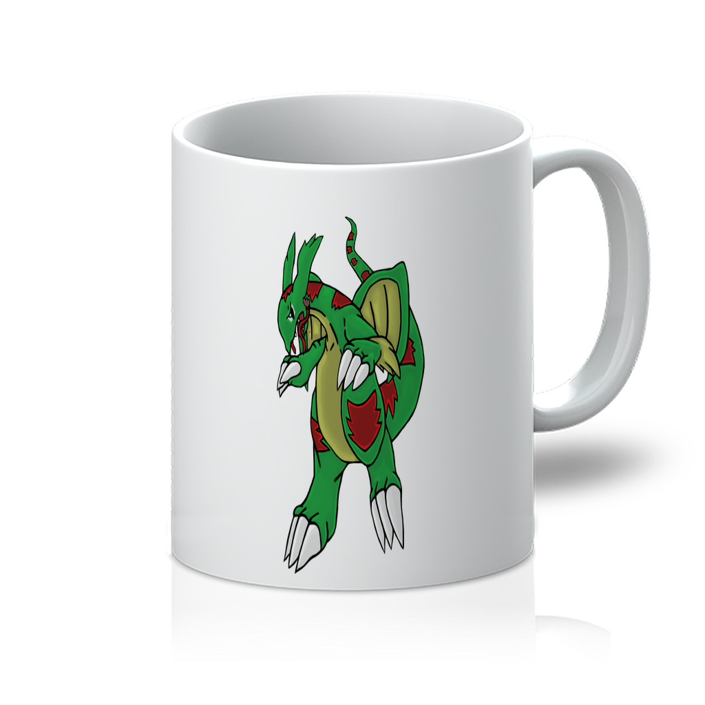 Draggor 11oz Mug with vibrant sublimation design on a bright white surface, showcasing its flawless finish.