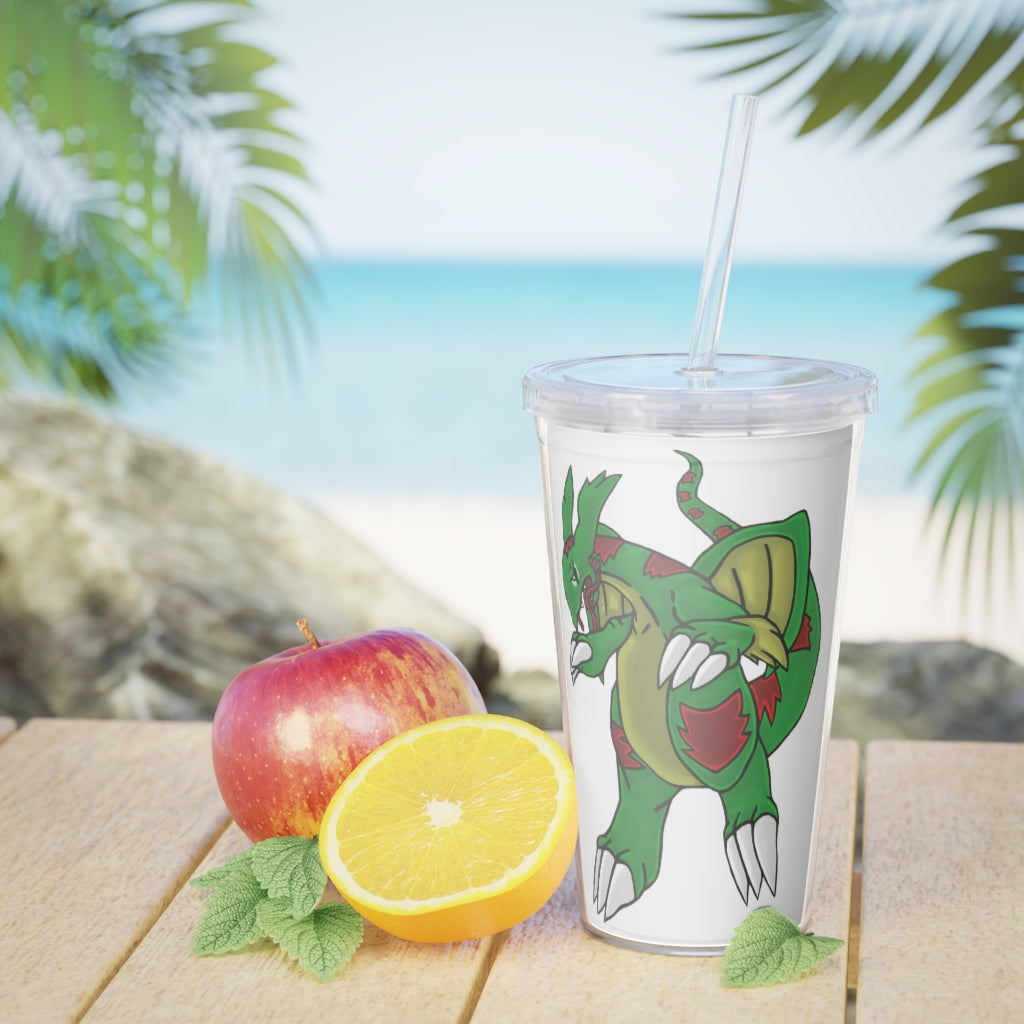 Draggor Plastic Tumbler with Straw, featuring a customizable design, lid, and reusable straw, perfect for events and gatherings.